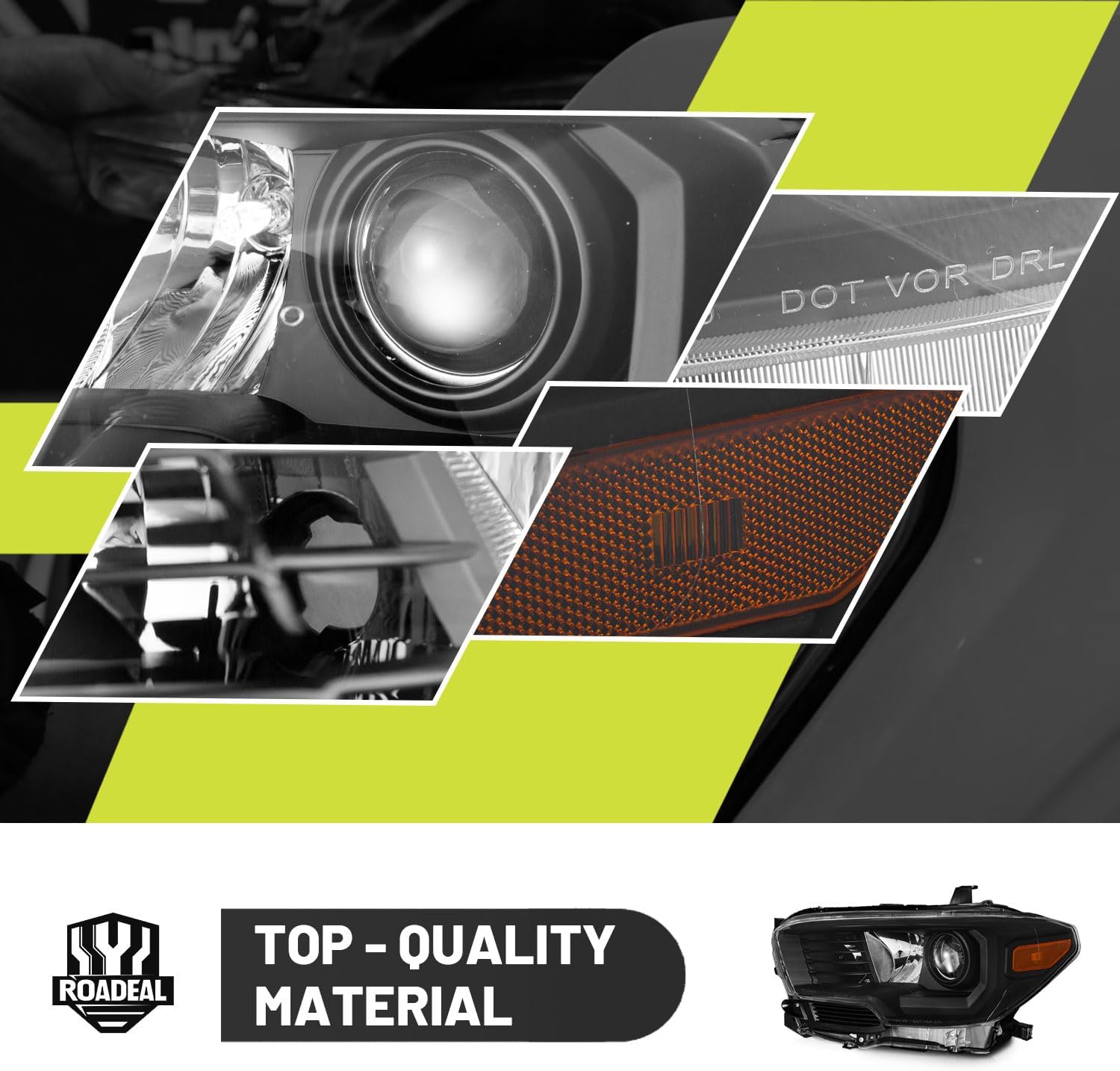 Headlights Assembly for 2016-2023 Toyota Tacoma (Fits Models w/o Factory LED DRL Only) Headlamp Replacement Driver & Passenger Side