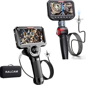 Ralcam 4-Way 360 Articulating Borescope 0.24in + 0.25in Dual Lens Articulating Borescope 5inch with Semi Rigid Cable