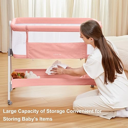 Miniatura 3 de ANGELBLISS - Cuna para bebé al lado de la cama con cesta de almacenamiento y ruedas, moisés plegable fácil de ajustar en altura, portátil para