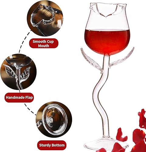Miniatura 4 de Juego de 2 copas de cóctel con diseño de rosas, copas de vino, copas de vino tinto de cristal, copas de champán elegantes, regalos ideales para