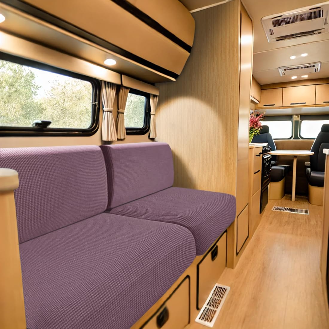 SYLC Caravan Seat Cover Stretch Jacquard, Non-slip RV Dinette Cushion Covers with 2 Straps, Couch Cushion Covers for Camper Sofa Bench (Purple,W 90-120 cm, D 90-120 cm) โ image 1