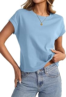 Womens Cap Sleeve Crop Tops Cotton T Shirts Crewneck Loose Fit Short Sleeves Tee Summer Fashion Clothes 2025