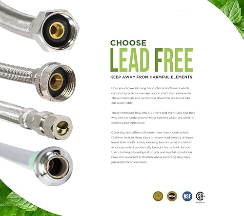 Miniatura 8 de EverFlow - Conector para grifo de 8 pulgadas, acero inoxidable, 27108-NL-2-G, tuercas de latón trenzadas, 12 pulgada IPS X 38 pulgada rosca hembra,