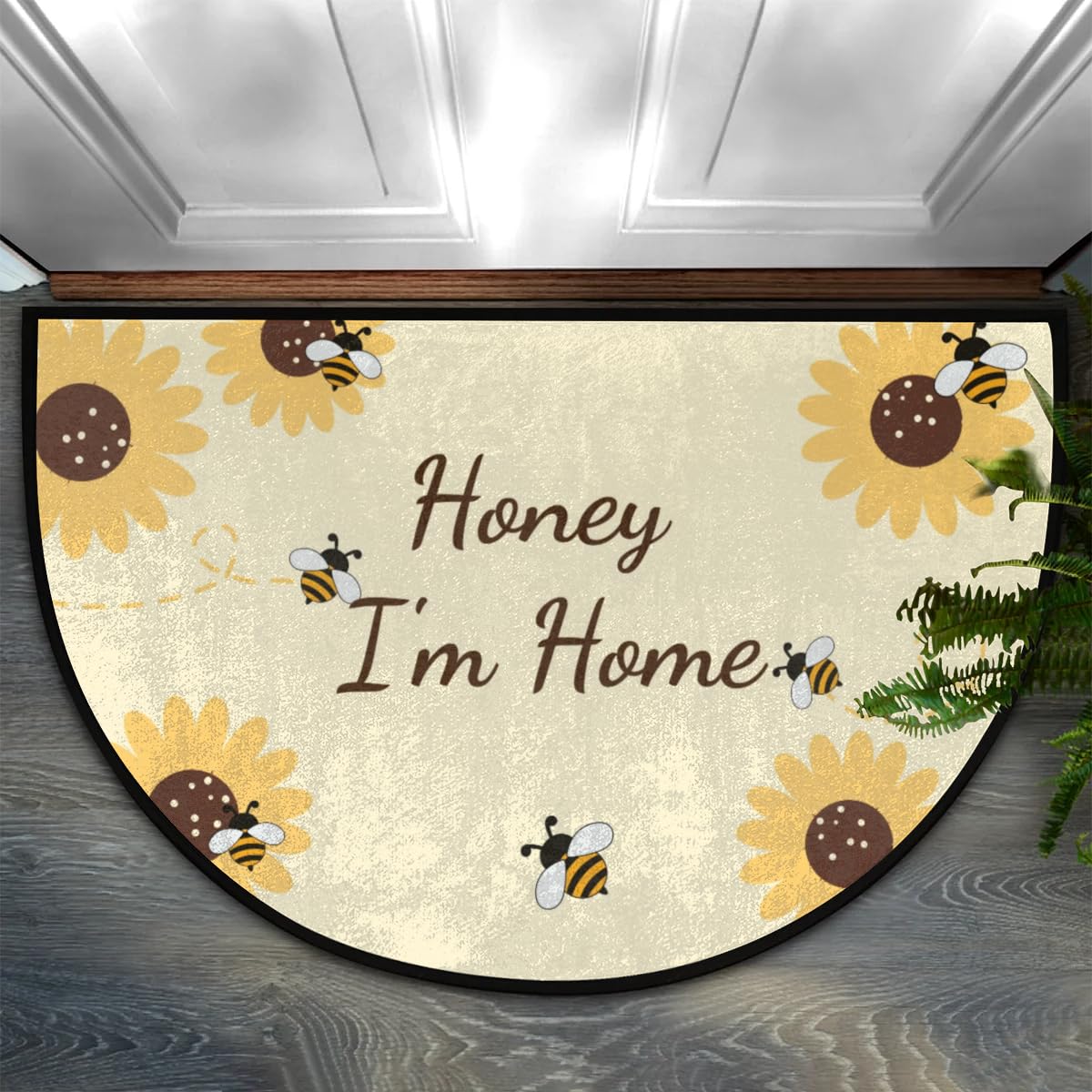 lakefvgk Sunflower Half Round Door Mat, Non Slip Absorbent Semi Circle Door Mat Indoor Entrance, Half Circle Mat Area Rugs for Home Kitchen Patio, 36"x 24"