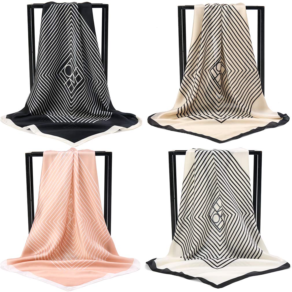 KAVINGKALYSilk Scarf for Hair 4pcs Satin Square Head Wraps 27 x 27cm Head Scarf for Women