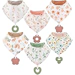 Muslin Baby bibs 6-Pack and Teething Toys 6-Pack Made with 100% Organic Cotton, Absorbent and Soft For Baby girl