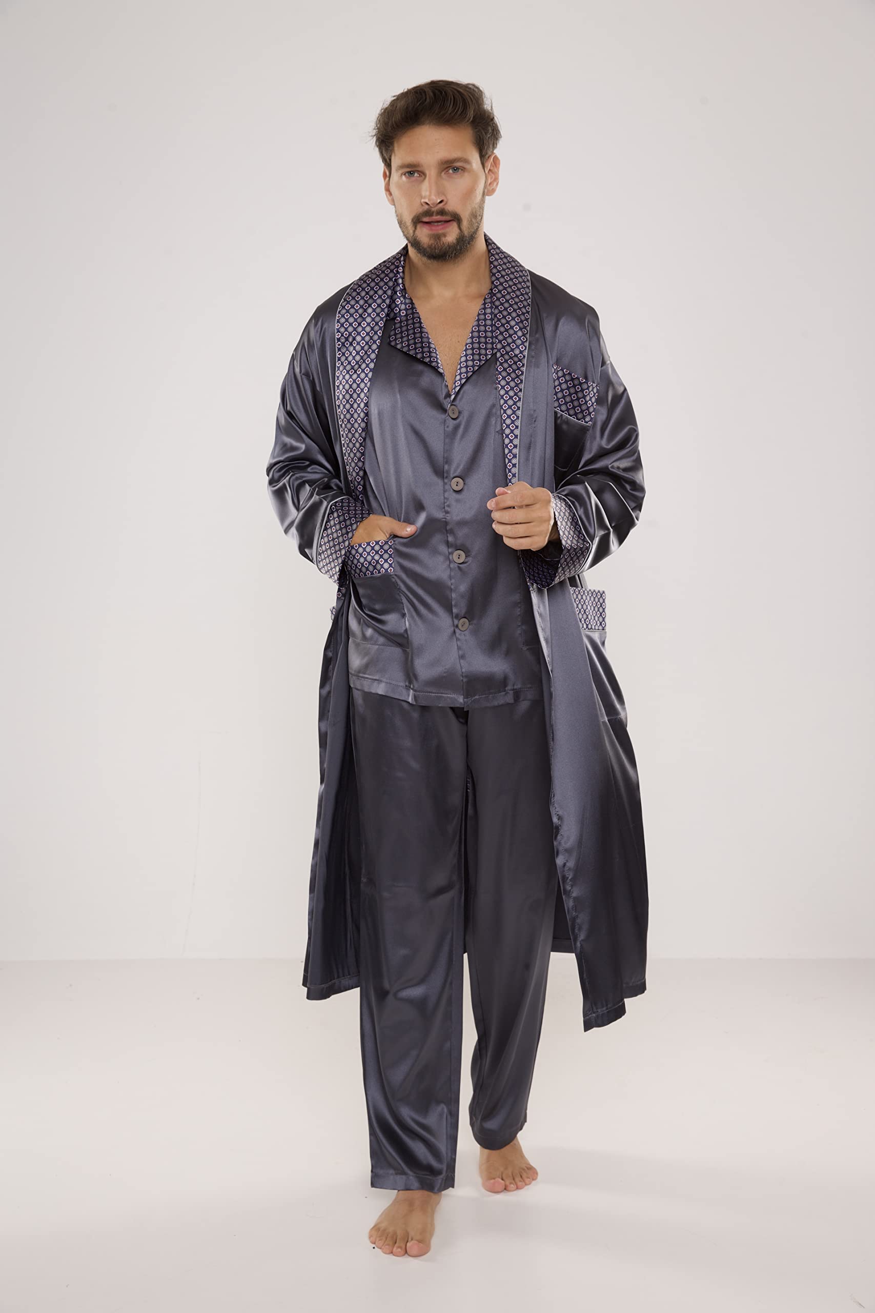FOREX Lingerie edler und hochwertiger Satin-Pyjama Herren-Schlafanzug Hausanzug