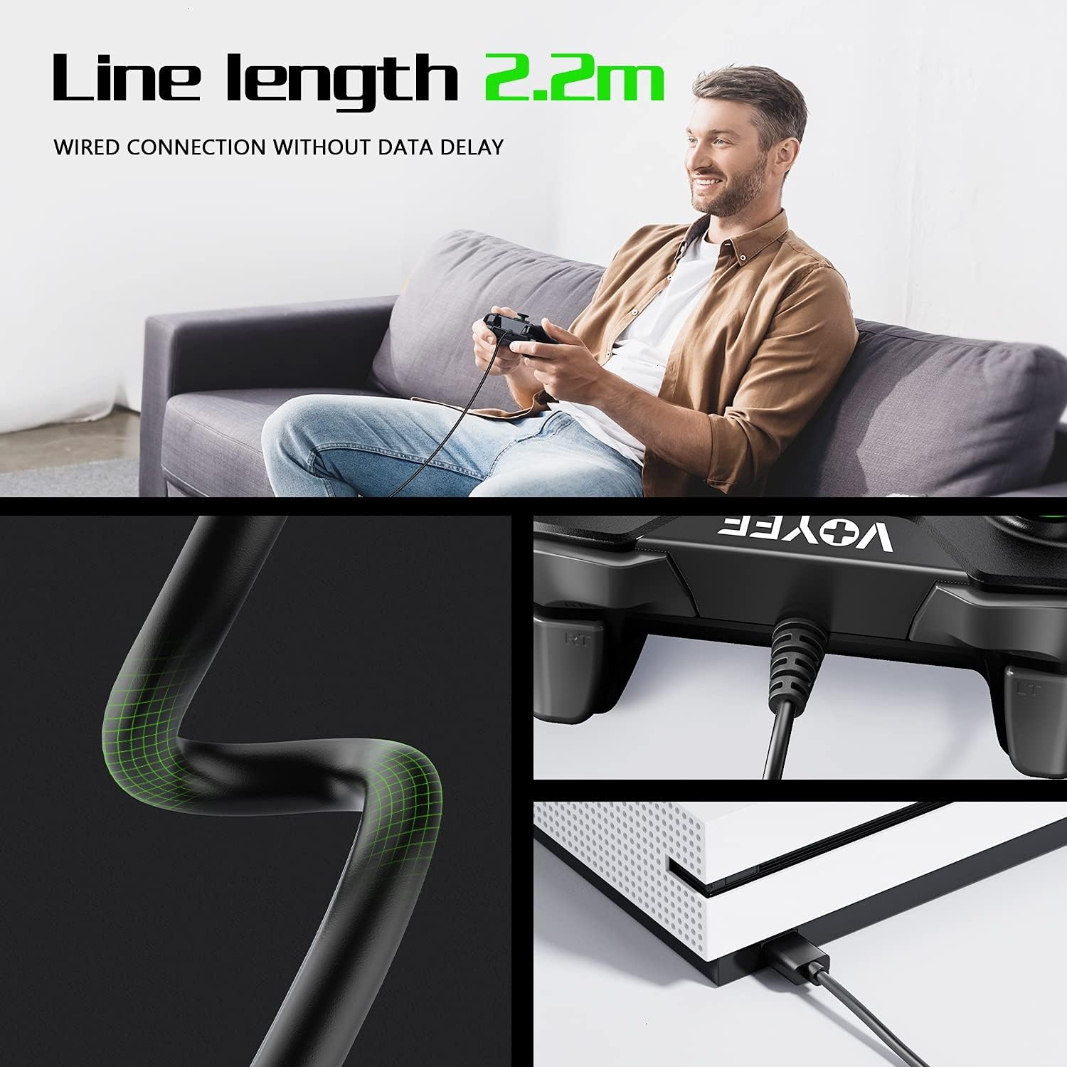 VOYEE Wired Controller Compatible with Xbox One/X/S/PC Windows 10/8/7, with Headphone Jack/Double Shock/Upgraded Joystick - Black