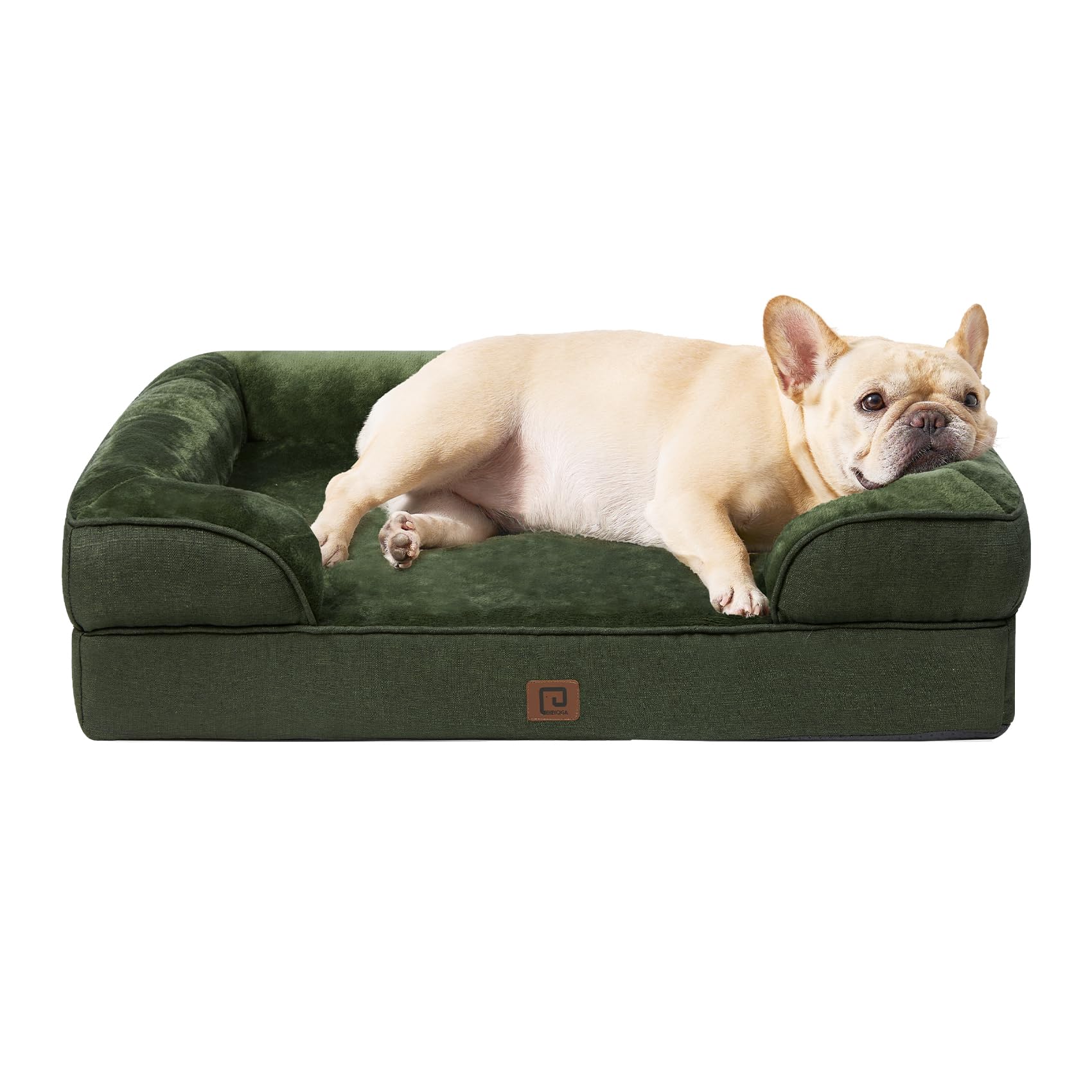 EHEYCIGA Cuccia Cane Interno Taglia Media, Cuscino Cane Impermeabile Sfoderabile e Lavabile, Letto per Cani con tre Lati Rialzati Ortopedico, Verde Scuro, 89x56x16cm