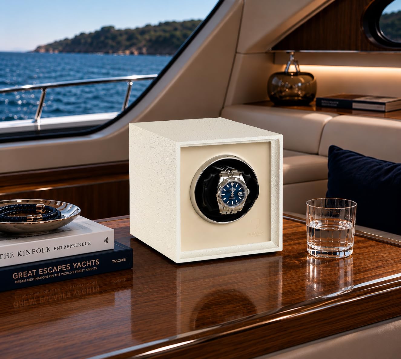 MODALO Twist automatyczny mechanizm do zegarka 1 / Watch Winder – cichy silnik, 900 TPD, lite drewno i skóra, powierzchnia odporna na zarysowania, dla mężczyzn i kobiet