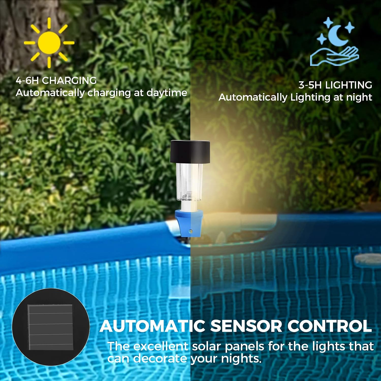 Solar Pool Lights for Above Ground Pools Accessories,Waterproof 6 Groups Adjustable Decorative Pool Lights,Warm White Lights for Above Ground Outdoor Metal and Ultra Framed Swimming Pools,Blue Straps
