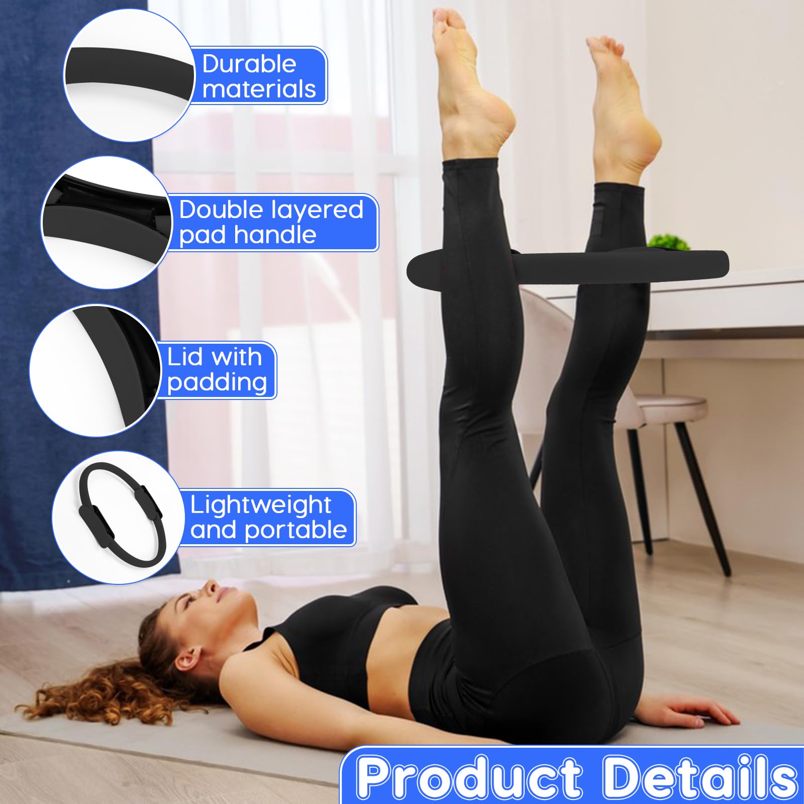 Zouwel Anneau de Pilates à double poignée - Avec poignée rembourrée antidérapante - Anneau de fitness Magic Circle pour tonifier les bras, les cuisses contre les jambes (noir)