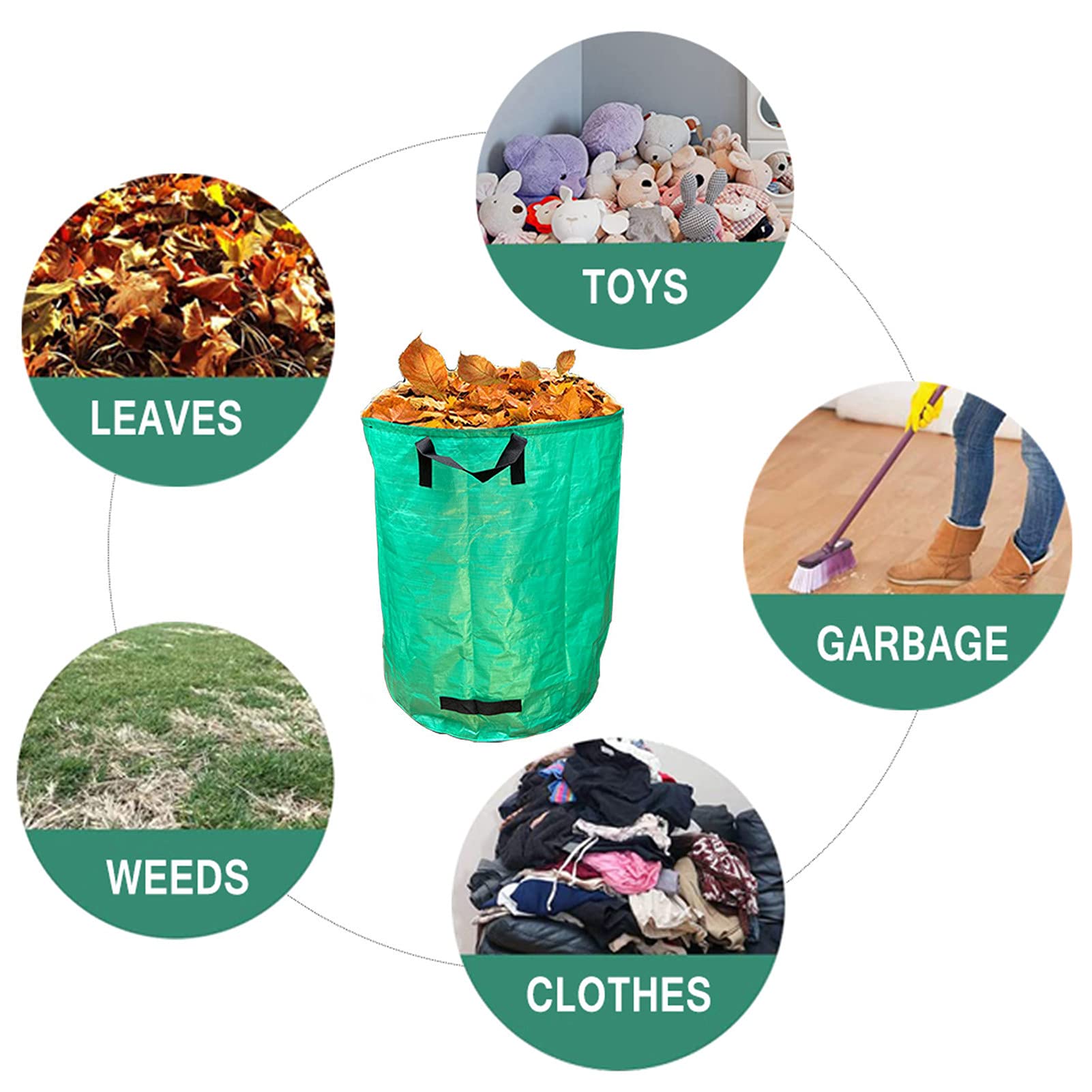 Sac De Jardin Réutilisable, Sacs À Déchets De Jardin Robustes 120L,Sacs À Ordures Étanches avec Poignées,pour Les Feuilles, l'herbe Coupée Et Les Mauvaises Herbes,Vert,3PCS