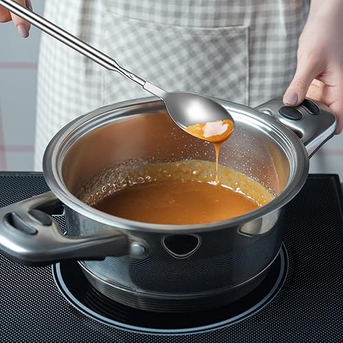 Miniatura 6 de Geetery 2 cucharas extensibles de acero inoxidable de 24.8 in de largo, cucharas telescópicas de cocina, cuchara telescópica, utensilios extensibles