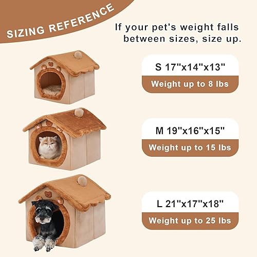 Miniatura 6 de Dog & Cat House - Cama para perros y gatos con cubierta cueva con parte inferior antideslizante (oso marrón, S)