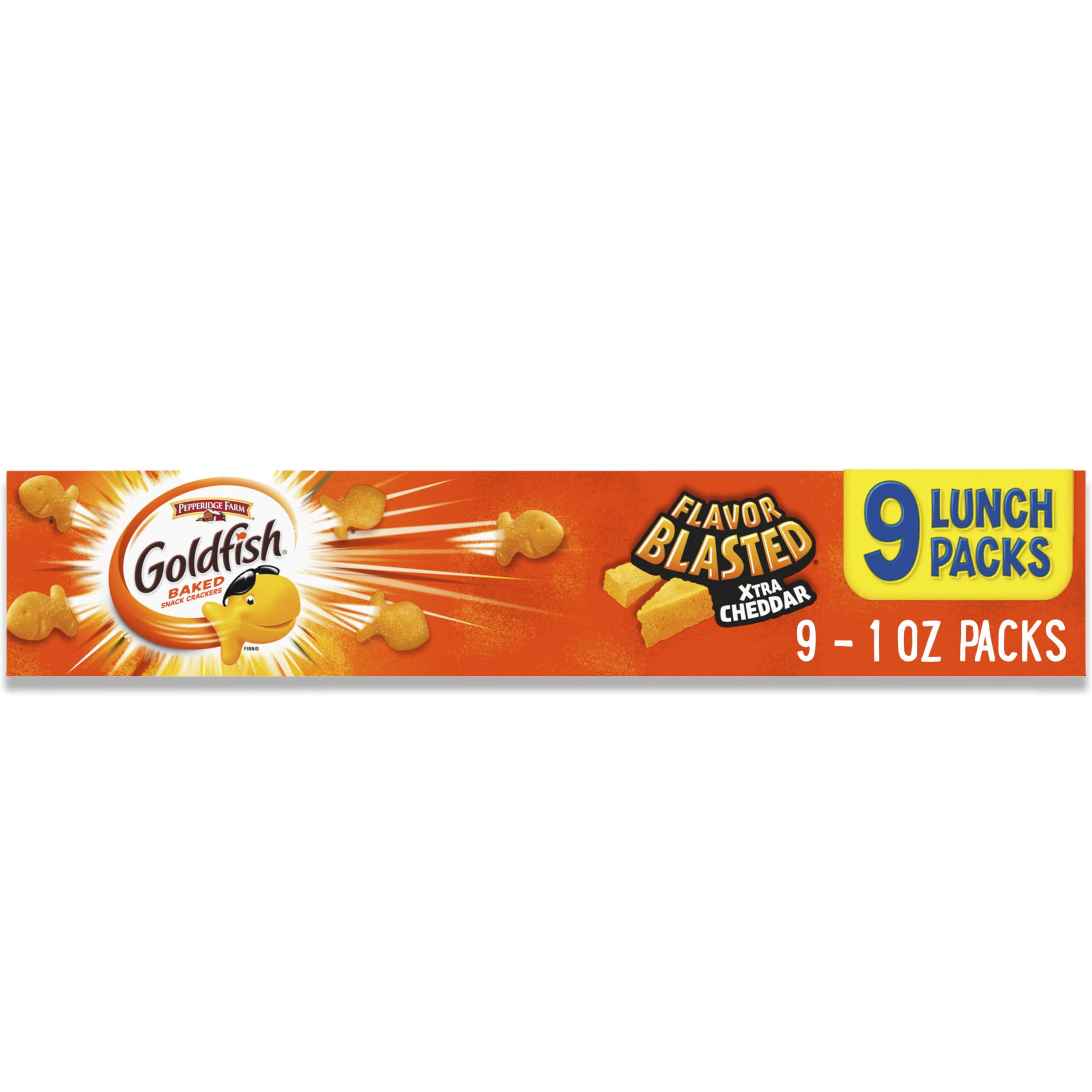 Goldfish Flavor Blasted Xtra Cheddar Cheese Crackers, Baked Snack Crackers, 0.9 oz On-the-Go Snack Packs, 9 Count Tray