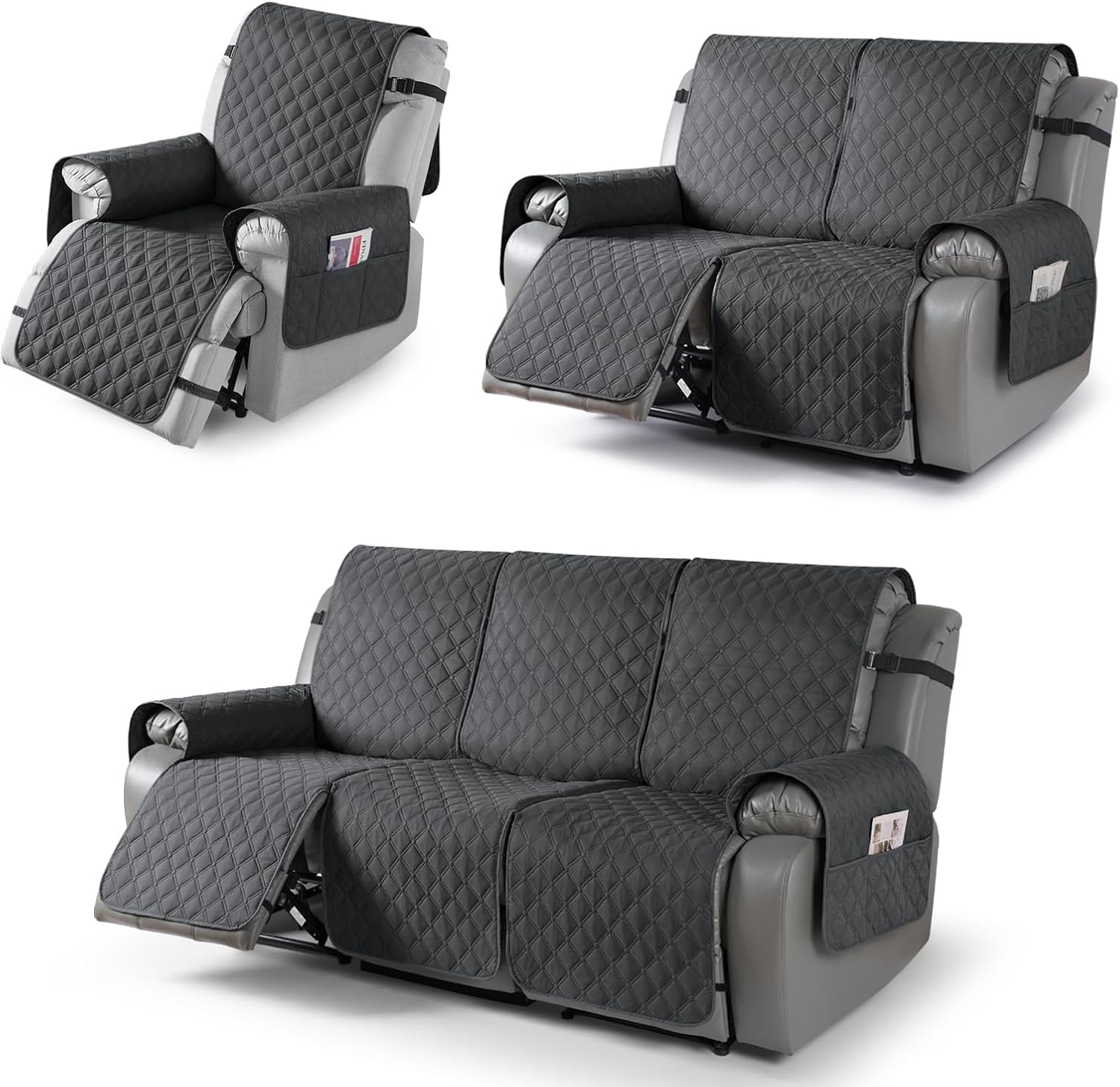 TAOCOCO 100% Waterproof Recliner Chair Cover & Loveseat Recliner Cover & Recliner Couch Cover(Charcoal Gray)