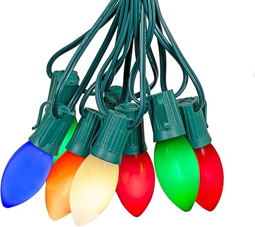 Miniatura 12 de Novelty Lights Luces de Cadena Navideñas LED Vintage C9 de 25 Pies Blanco Cálido Transparente – 25 Bombillas de Plástico Inastillables, Espaciado de