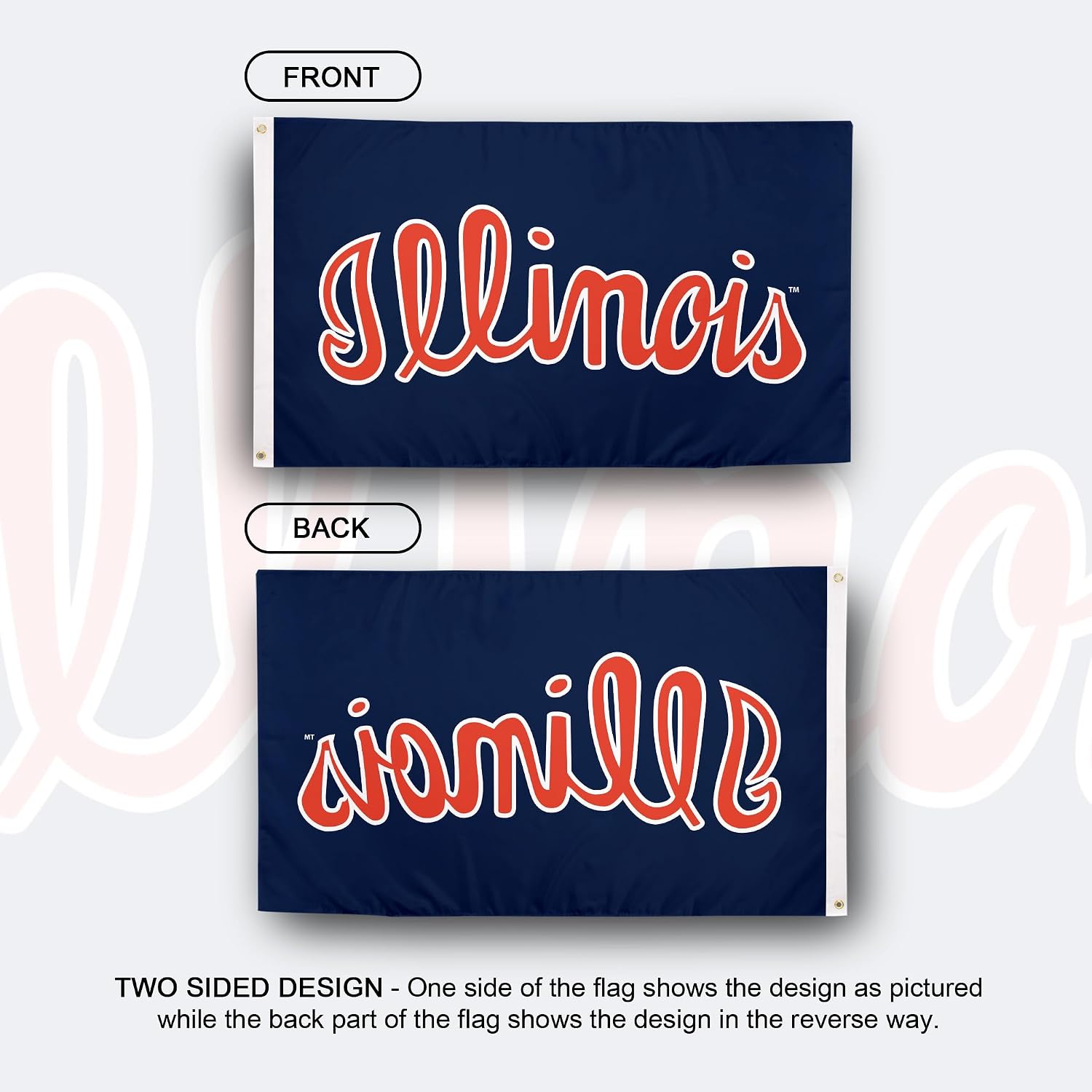 Desert Cactus University of Illinois Flag - 3 x 5 Feet Fighting Illini U of I Banner, Indoor/Outdoor Durable Fabric Display (Style K1)