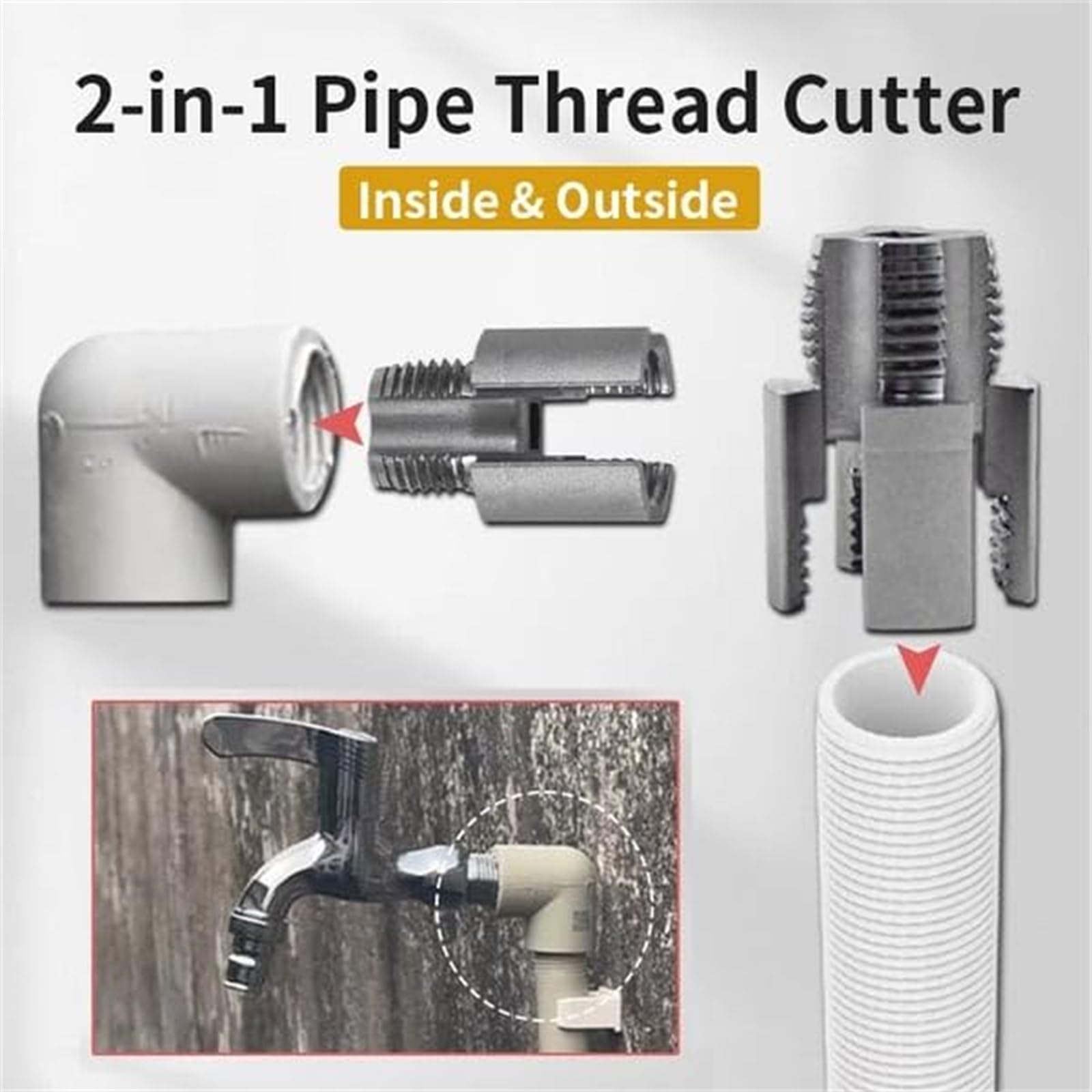 Pipe Thread Cutting Tool, Integrated Internal & External Pipe Threading Tool, PVC Thread Maker Tool For Electric Drill,1/2" (DN15) 3/4" (DN20) Pipe Sizes Rethreading Tool (1/2"+3/4")
