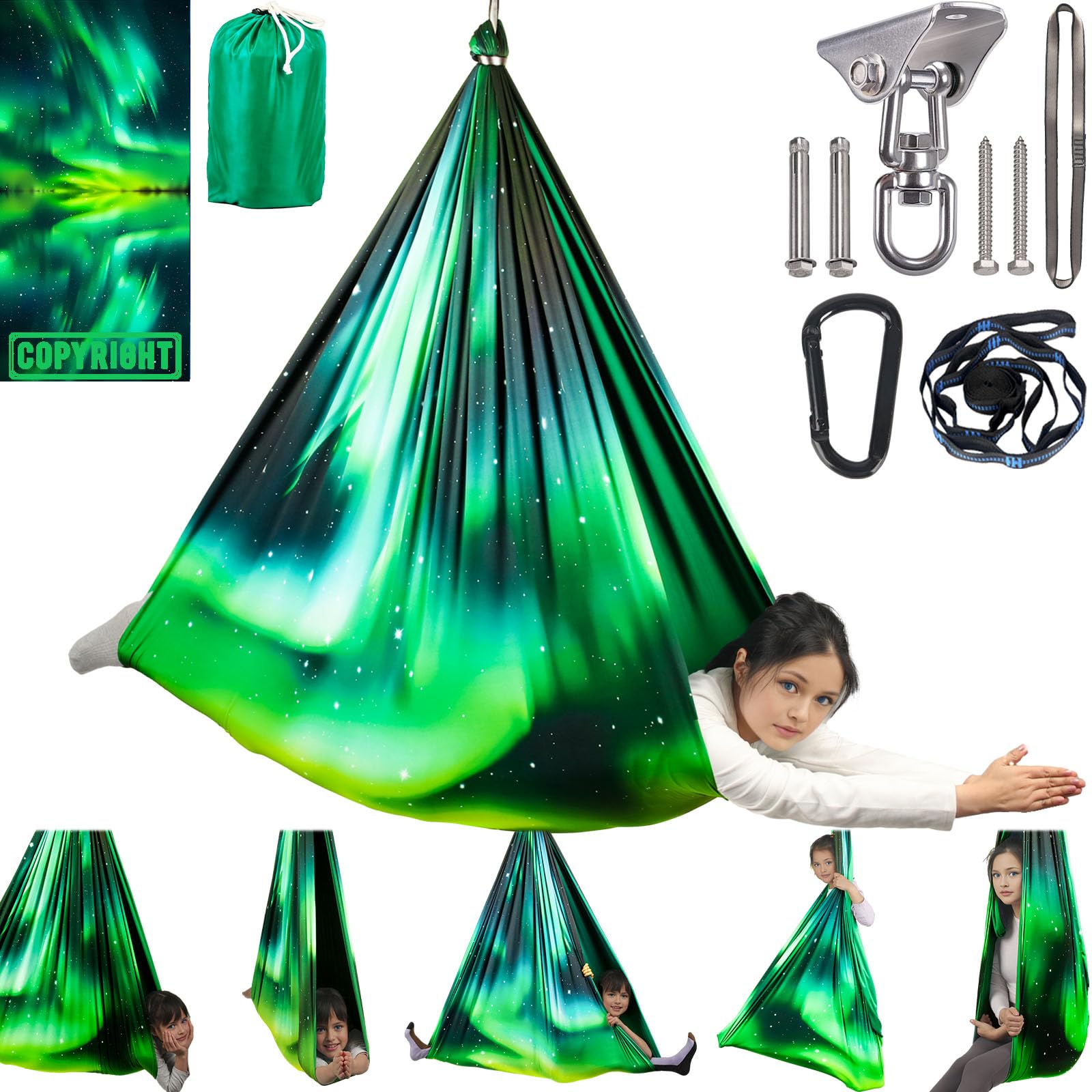 HiCamer Double Layer Sensory Swing for Kids & Adults Holds up to 300lbs Indoor and Outdoor Therapy Cuddle Swing with 360° Swivel Hanger Kit Adjustable Swing with Aspergers Autism ADHD