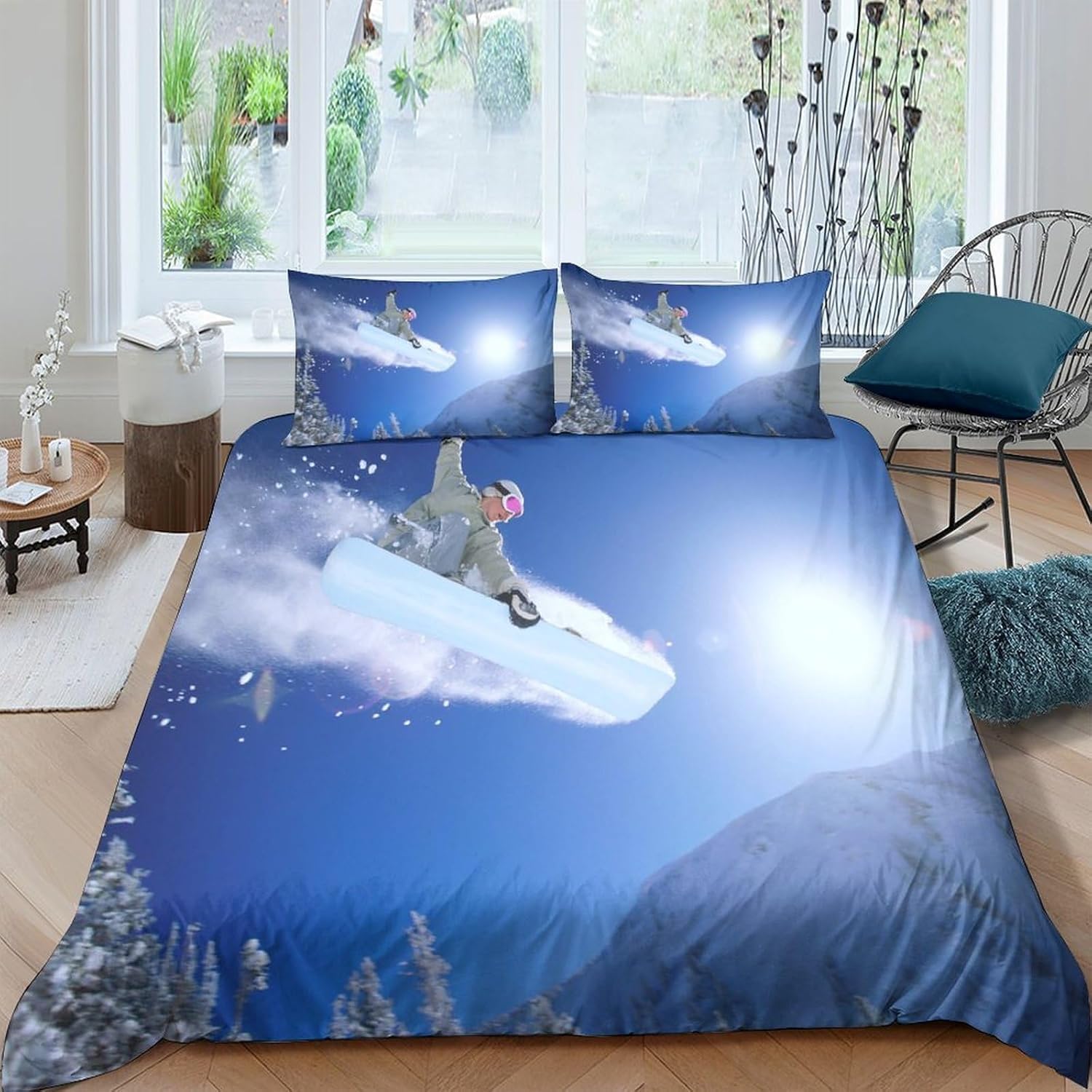 Narciarska poszewka na kołdrę 225 x 225 cm narciarska pościel poszewka na kołdrę 3 szt., nadruk 3D narciarstwo dwustronny zestaw pościeli ultramiękki szczotkowana mikrofibra zestaw pościeli dekoracja