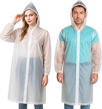 2 Stück Regenponcho, Wasserdicht Wiederverwendbar Regenjacke, Unisex EVA Regenmantel Transparent, Leicht und Tragbar Regen Poncho mit Kaputze, Raincoat für Wandern, Camping, Radfahren und Reisen