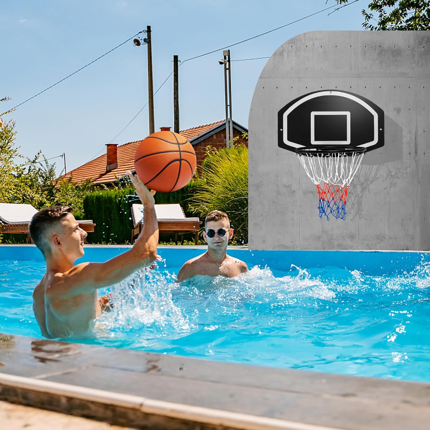 Goplus Wall Mount Basketball Hoop, 28.5’’ x 18’’ Large Backboard with 17’’ Rim, Shatter-Proof Backboard, All-Weather Net, Door Wall Mounted Indoor Outdoor Basketball Playset for Backyard Family Games