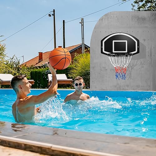 Miniatura 9 de Goplus Aro de baloncesto para montaje en pared, tablero grande de 28.5 x 18 pulgadas con borde de 17 pulgadas, tablero a prueba de roturas, red para