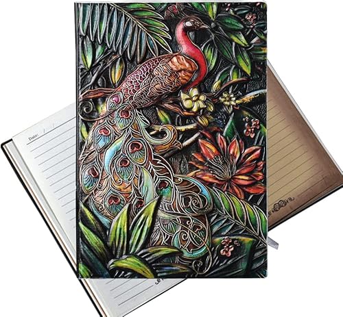 Cuaderno de escritura de cuero en relieve, diario antiguo de cuero de pavo real, cuaderno de escritura A5, libro de decoración, diario retro de tapa