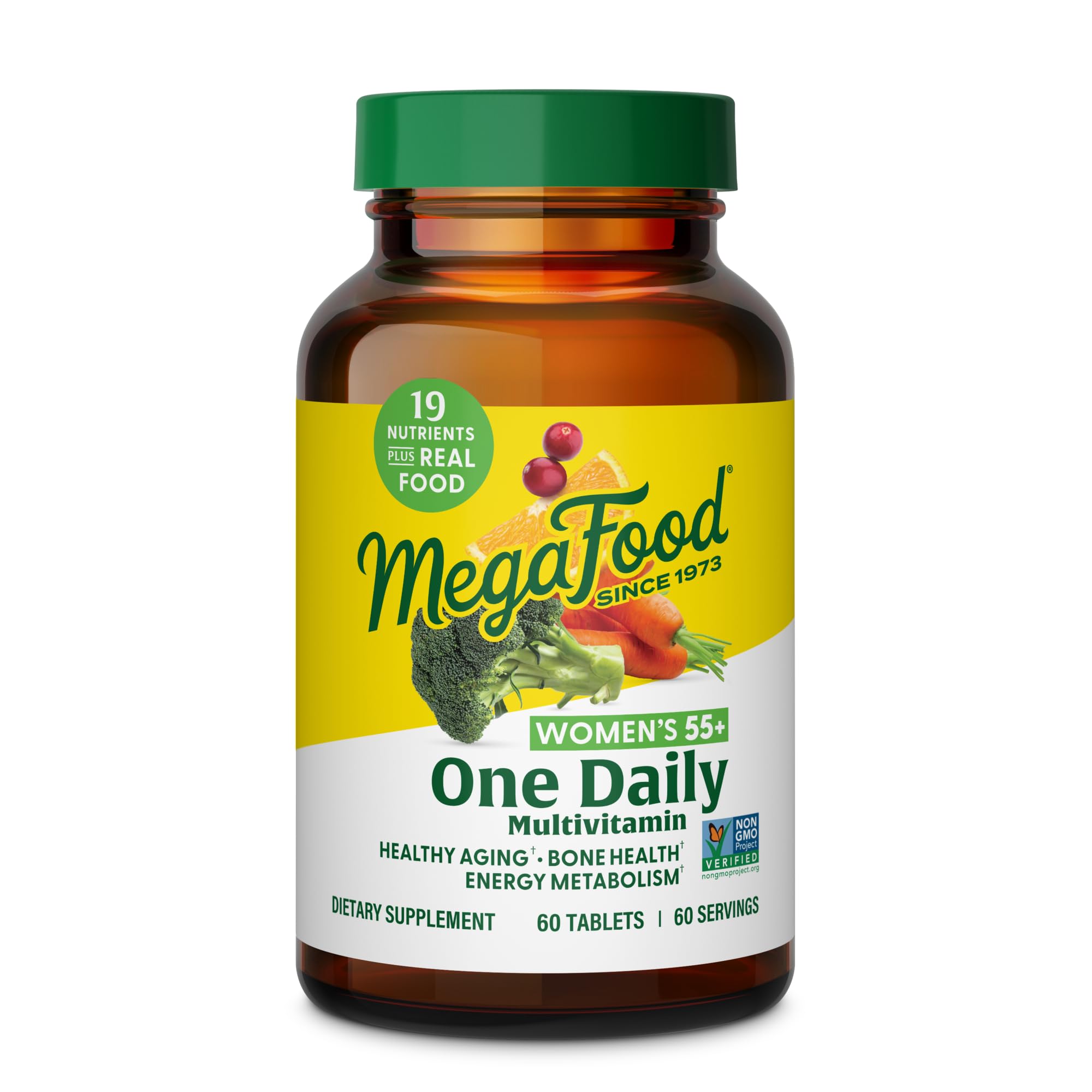 MegaFood Women's 55+ One Daily Multivitamin with Vitamins A, C & E for optimal aging support. Plus Real Food - Immune and Bone Support - Vegetarian - 60 Tabs