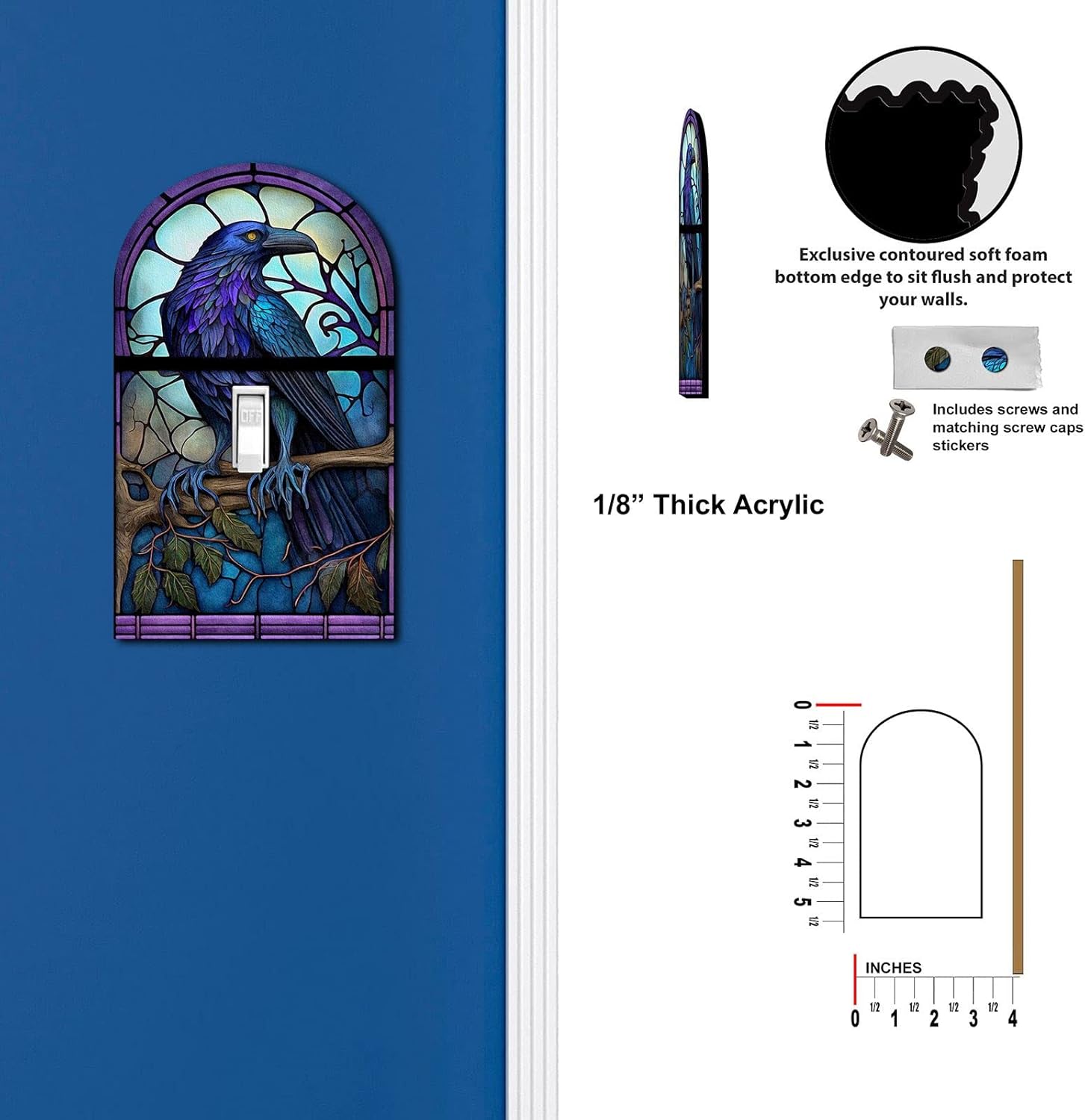 Stained Glass Look Crow - Single Gang Light Switch