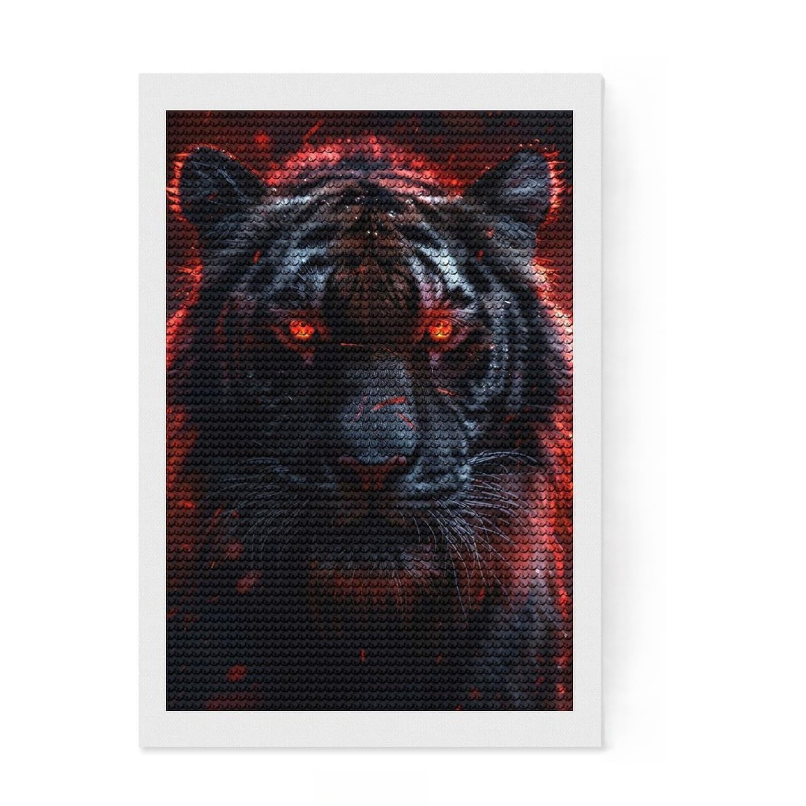 Junmoney Inferno Eyes of The Tiger DIY Diamond Art Canvas Kit 8"x12", for Adults, Full Kit Included, Cosy Home Accent, Festive Craft Gift