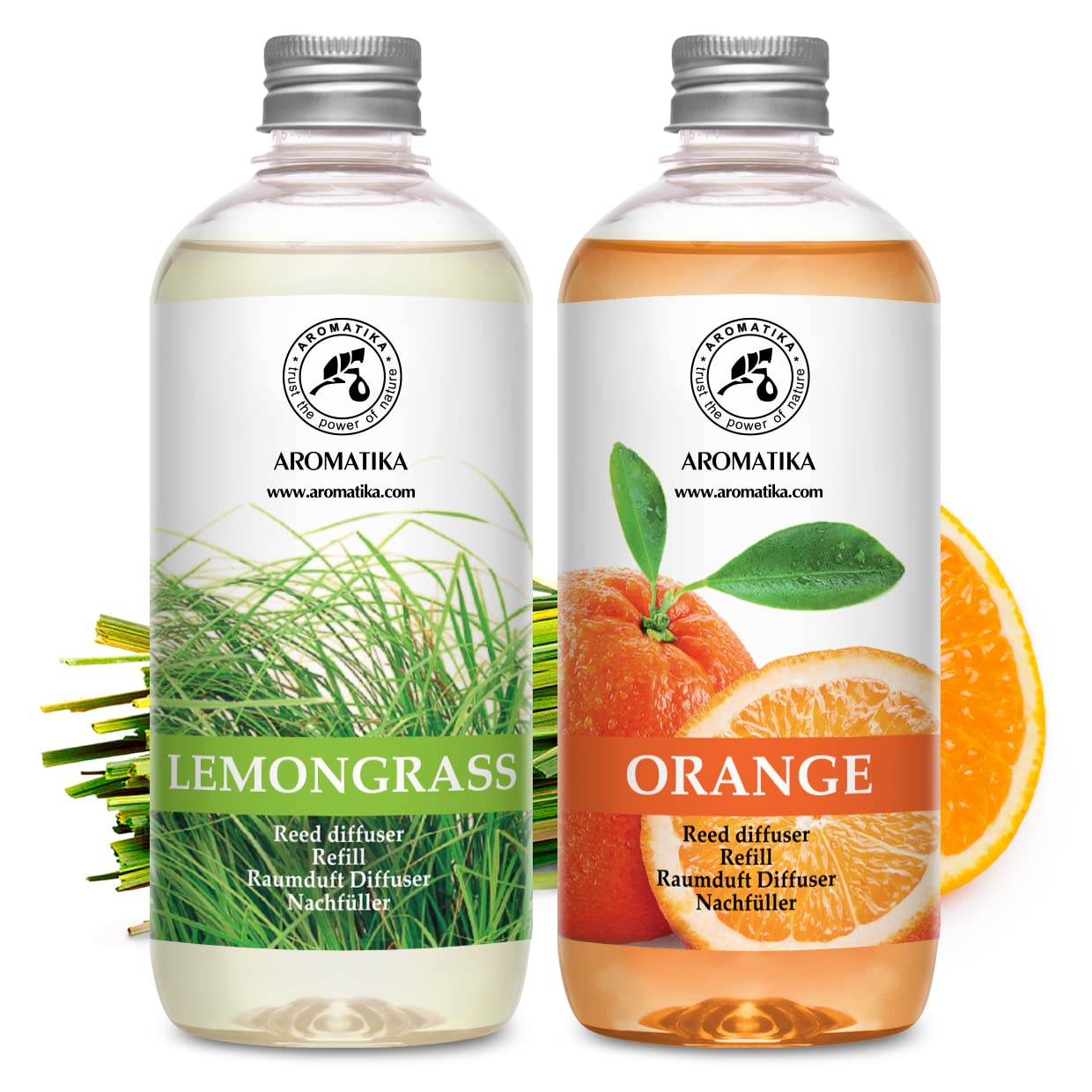 Recarga de Difusors 2x500ml - Aroma Naranja & Limoncillo - Fragancias de Ambiente Intensas y Duraderas - Mejor para de Ambiente - Difusor - SPA - Hogar - Cocina - Baño - Fintess
