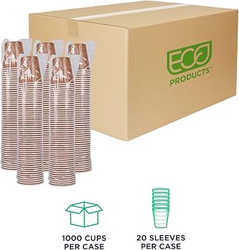 ECO PRODUCTS Compostable Disposable World Art 10oz Coffee Cups, Case of 1000, Renewable Hot Paper Cup, Plant Based PLA Lining, Color Coded