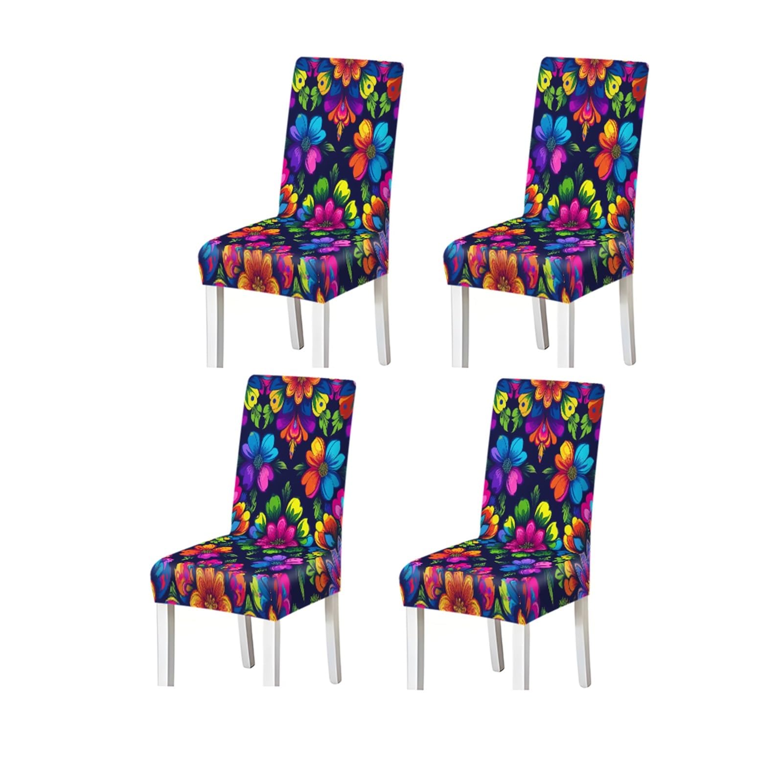 BOSUYBN Vibrant Neon Tropical Floral Pattern Print Dining Chair Covers Set Of 2/4/6, Stretch Slipcovers For Kitchen Dining Room Furniture Protectors for Home Dining Room(4PCSChair cover)