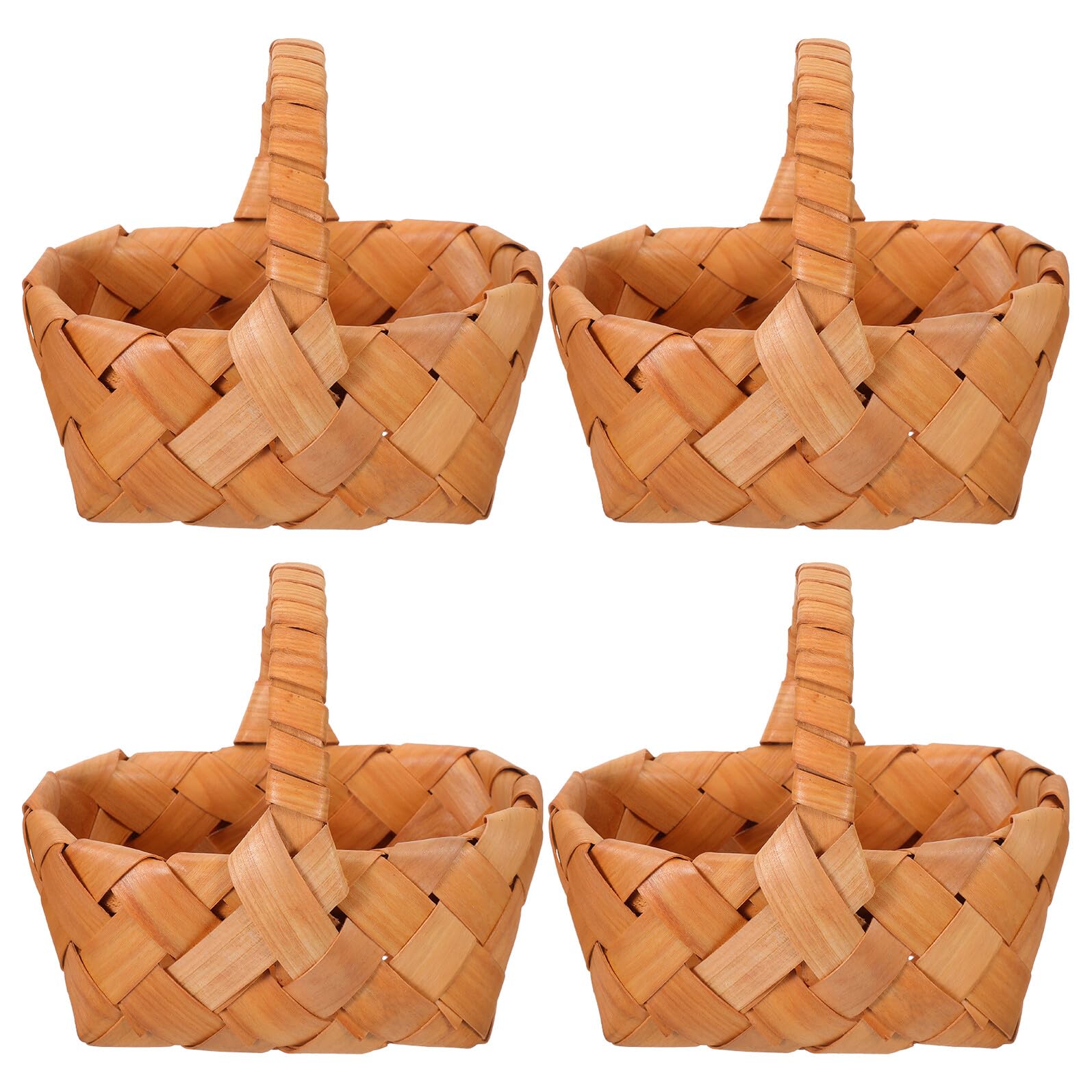 4piezas Cestas Tejidas de Madera con Asa para Arreglos , Almacenamiento de Boda o Picnic