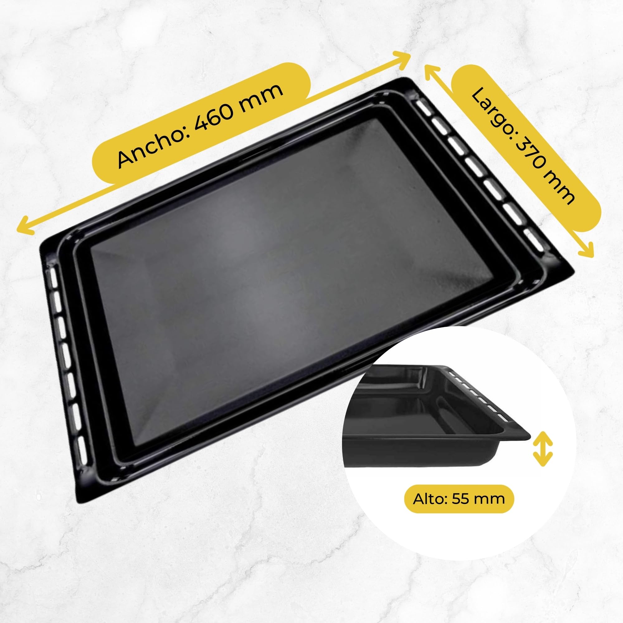 CHEFZOCO Bandeja para horno, Fuente para horno, Bandeja esmaltada Horno, Bandeja modelo 82405902, Compatible con Teka HA830, HC490, S2K, 370 mm profundo x 460 mm ancho