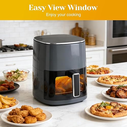 Miniatura 2 de Freidora de aire cuadrada de 6 cuartos de galón con ventana de visión, aparato multifunción 12 en 1 para freír, asar, hornear, cocinar al vapor y