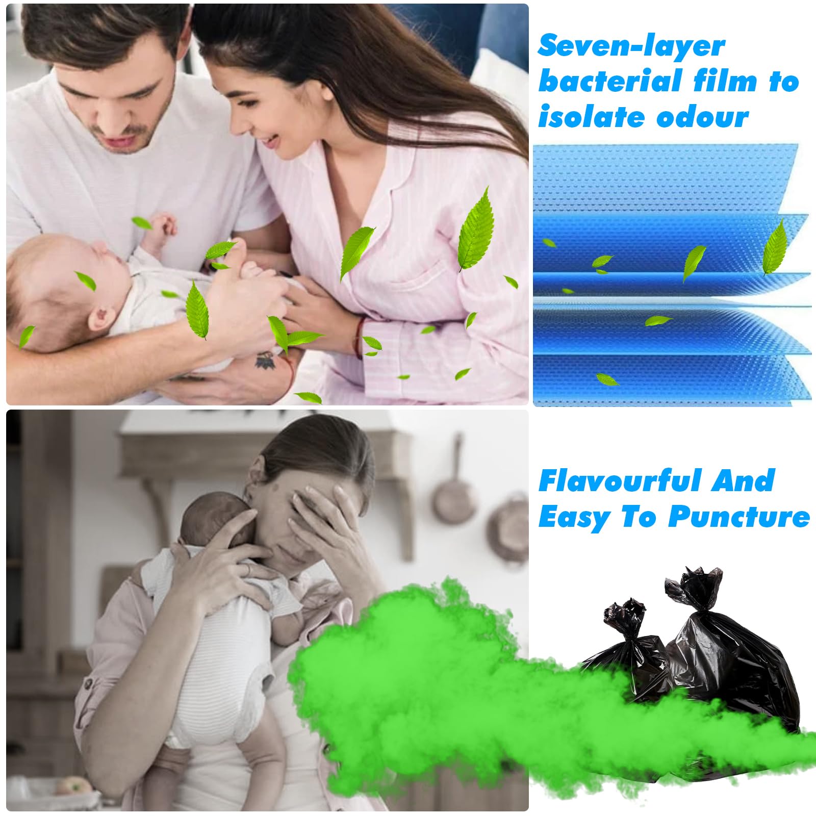 12 cartuchos de recambio para cubos de pañales, 11 bolsas + 1 casete, compatible con Angelcare & Litter Locker II (modelos redondos), incluye bolsa de 4,5 m, 7 capas y bloqueador de olores