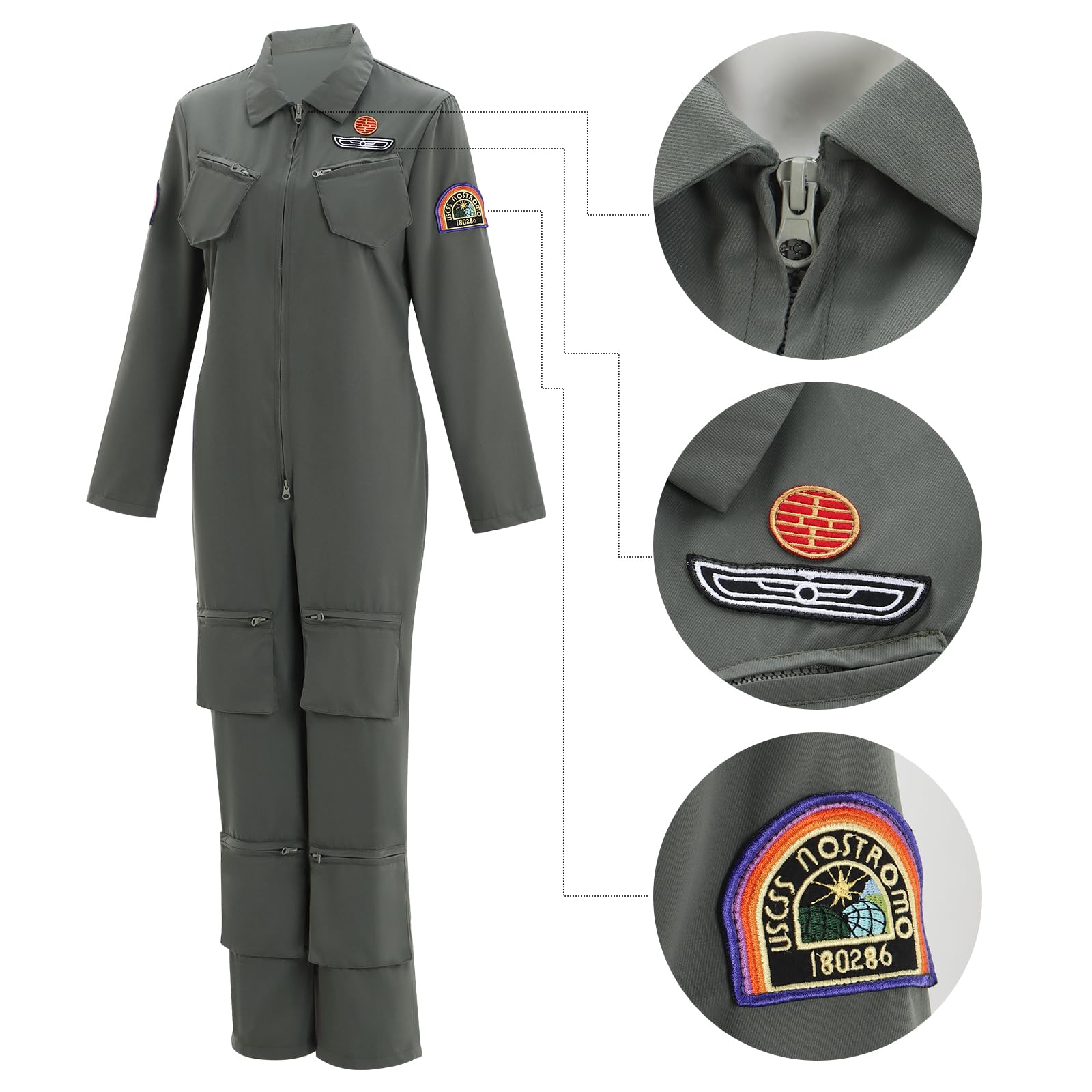 Funhoo Disfraz de Ripley para mujer, traje de vuelo redondo, película de ciencia ficción, cosplay, Halloween, overol para adultos