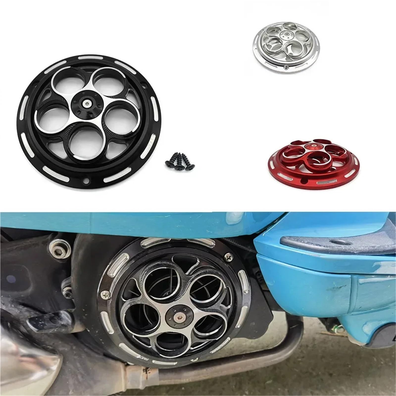 Copertura per ventola di raffreddamento rotante per Vespa Sprint Primavera 150 2013-2021 Copertura del radiatore del motore in alluminio CNC (ROSSO)
