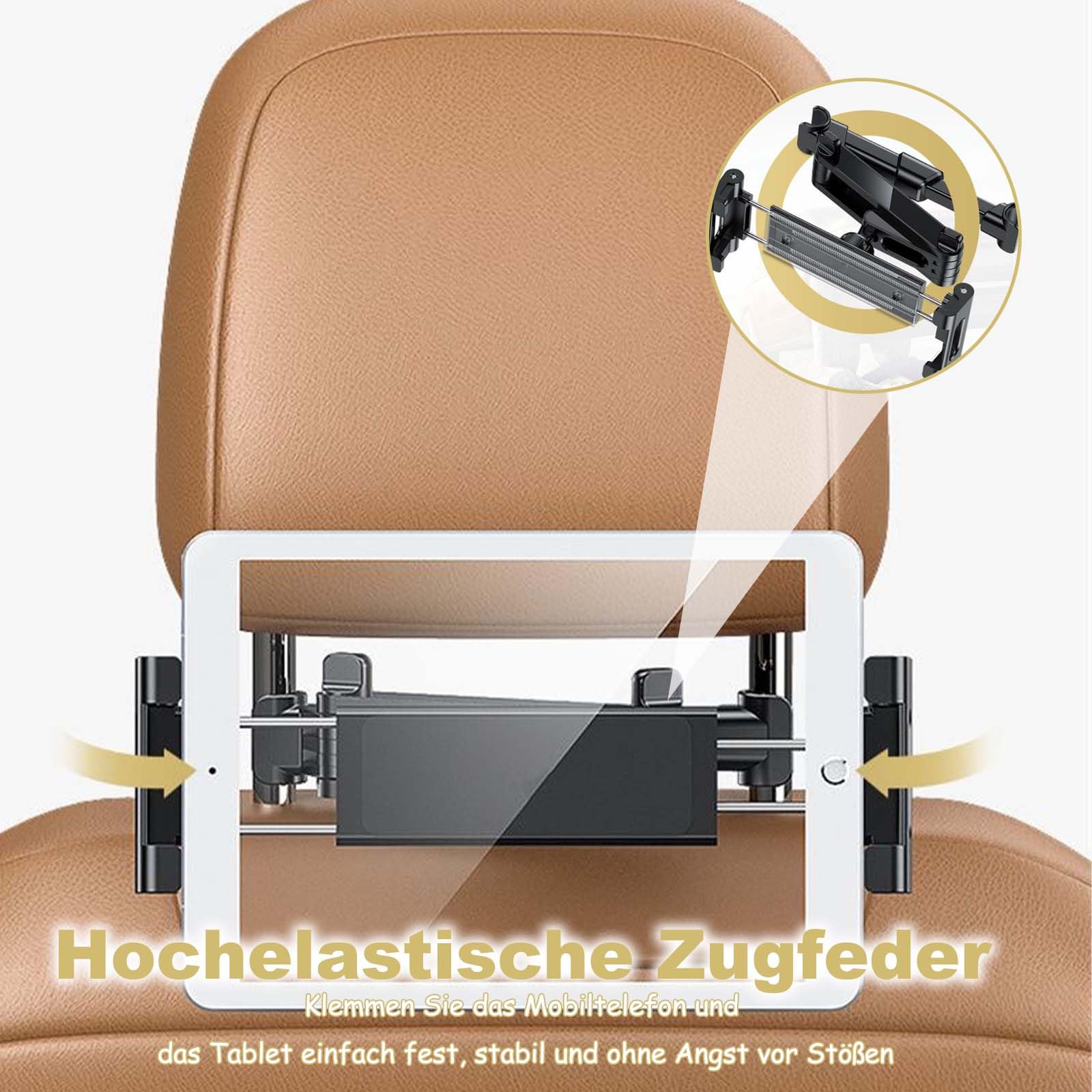Samochodowy uchwyt na tablet, wysuwany uchwyt na tablet, super elastyczny regulowany uchwyt, uniwersalny uchwyt obracany o 360°, uchwyt na zagłówek do tabletu, iPada, smartfona, przełącznika i