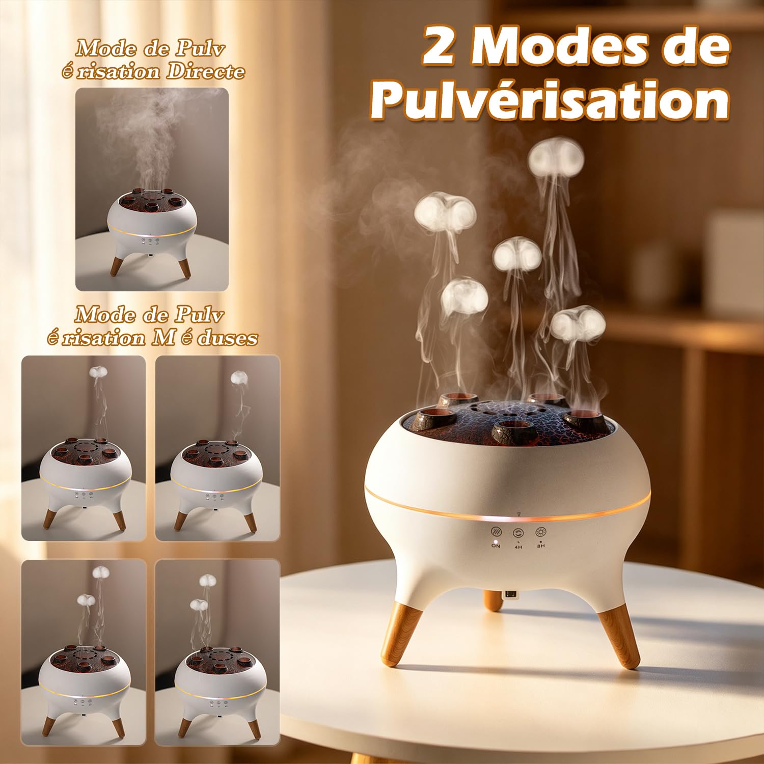 yAyusi Diffuseur de Brume Méduse avec Lumière, 250ml Diffuseur D'Huiles Essentielles avec Télécommande, Humidificateur Méduse à Captation Sonore, Diffuseur Ultrasonique à 2 Modes pour Chambre/Bureau