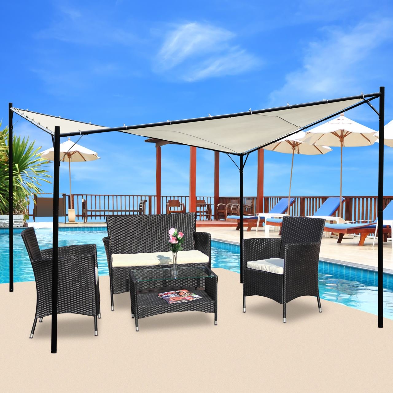 ALEOS. Eleganter Gartenpavillon Schmetterling Butterfly Pavillon Sonnensegel 4x4 Meter 16m² Dach, UV30+ Modell: Paros von AS-S