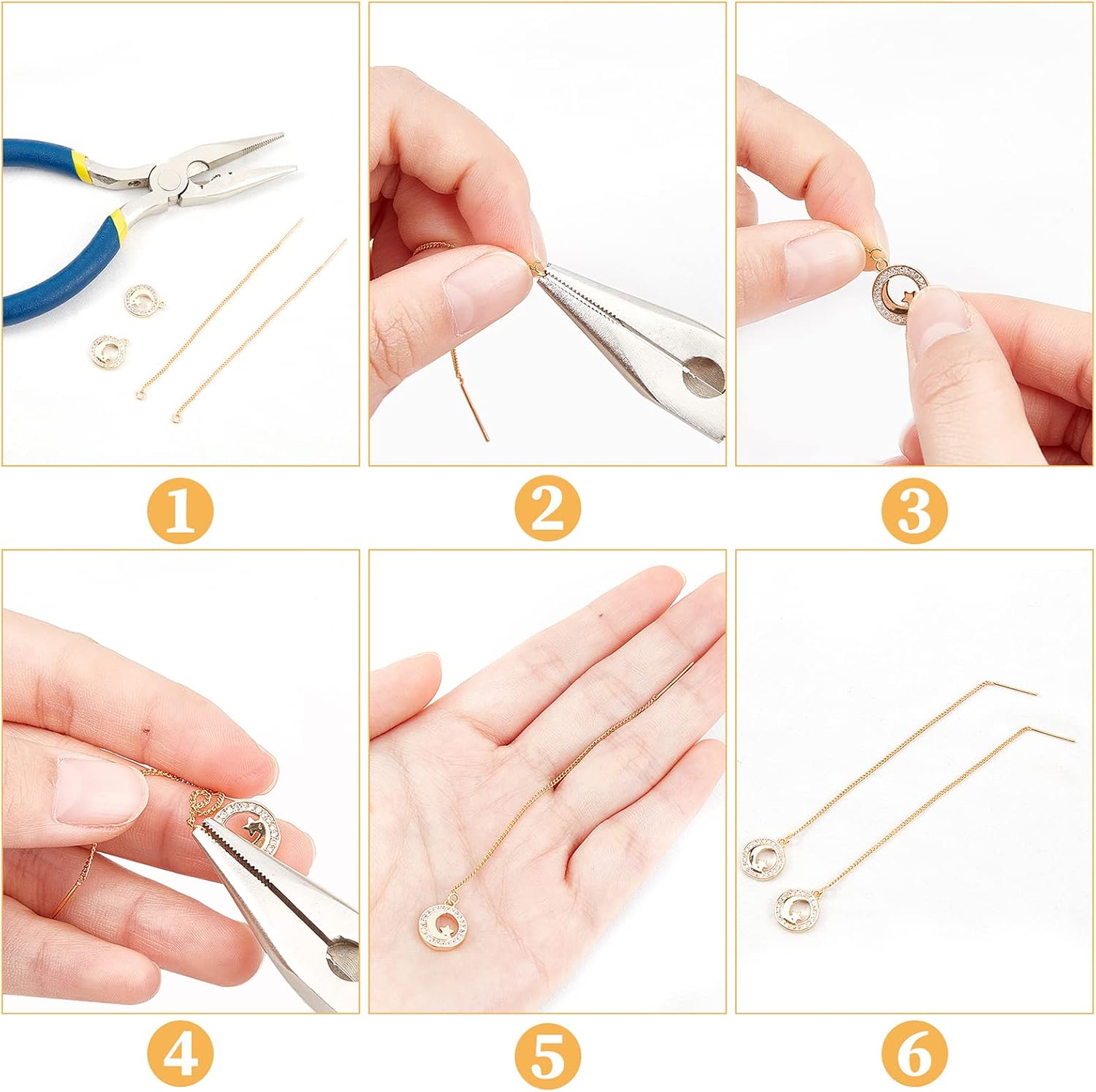 Beebeecraft 1 Box 10Pcs 18K Gold Plated Threader Earrings with 925 Sterling Silver Pins Pull Through Threaded Long Chain Drop Tassel with Loop 3.34inch for Jewelry Making