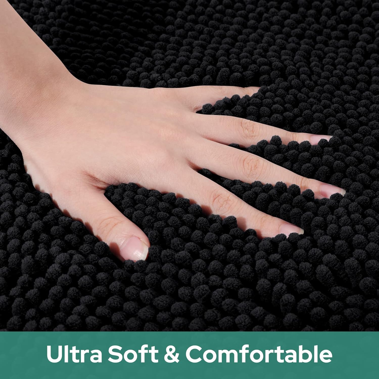 HOMEIDEAS Round Bathroom Rug, Luxury Chenille Shaggy Extra Soft and Absorbent Non Slip Machine Washable Bath Mat (Black, 2 Ft)