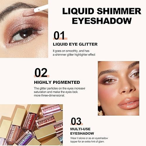 Miniatura 3 de Quxunzzz Sombra de ojos con purpurina líquida, delineador de ojos con purpurina metálica, aspecto impermeable, de larga duración, de secado rápido,