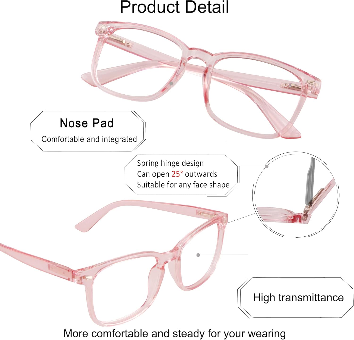 YEIN Progressive Multifocal Presbyopic Glasses, Photochromic Gray Sunglasses for Men/Women（Clear Pink,0.00/+1.50 Magnification）