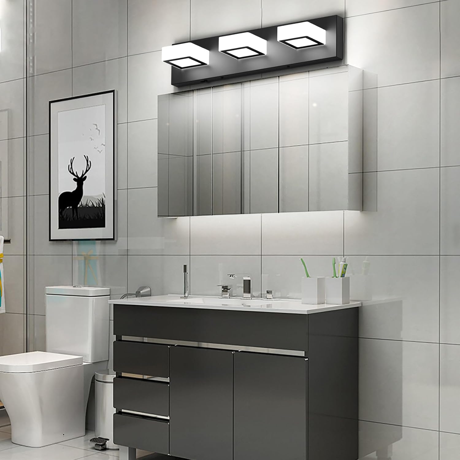 Ralbay 5 Color Temperature Modern LED Black Bathroom Vanity Lights Dimmable Acrylic Modern Black Bathroom Wall Lighting Fixtures